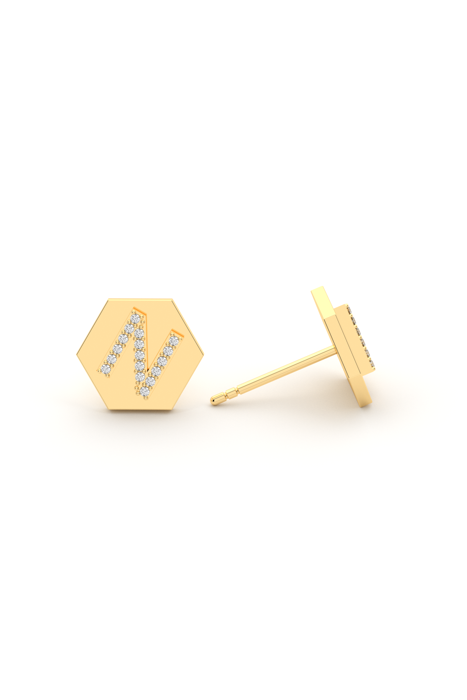 Hexagon 3D Initial Diamond Studs